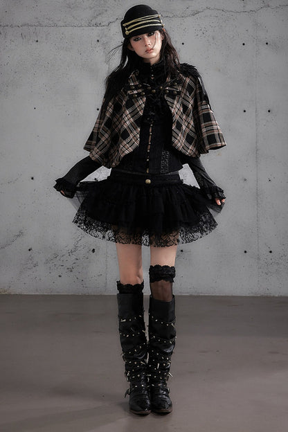 Reversible Wool Blend Plaid Cape