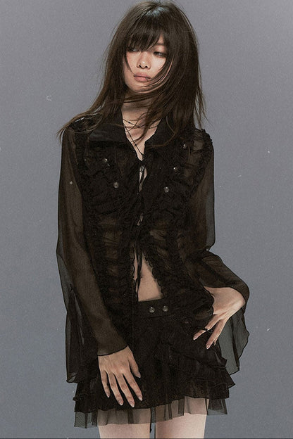 Sheer Chiffon Lace Blouse