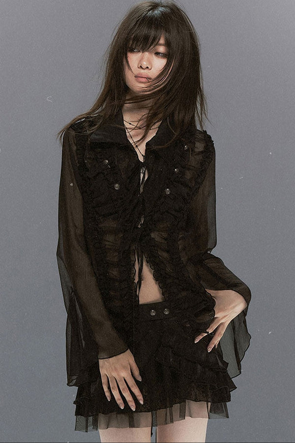Sheer Chiffon Lace Blouse