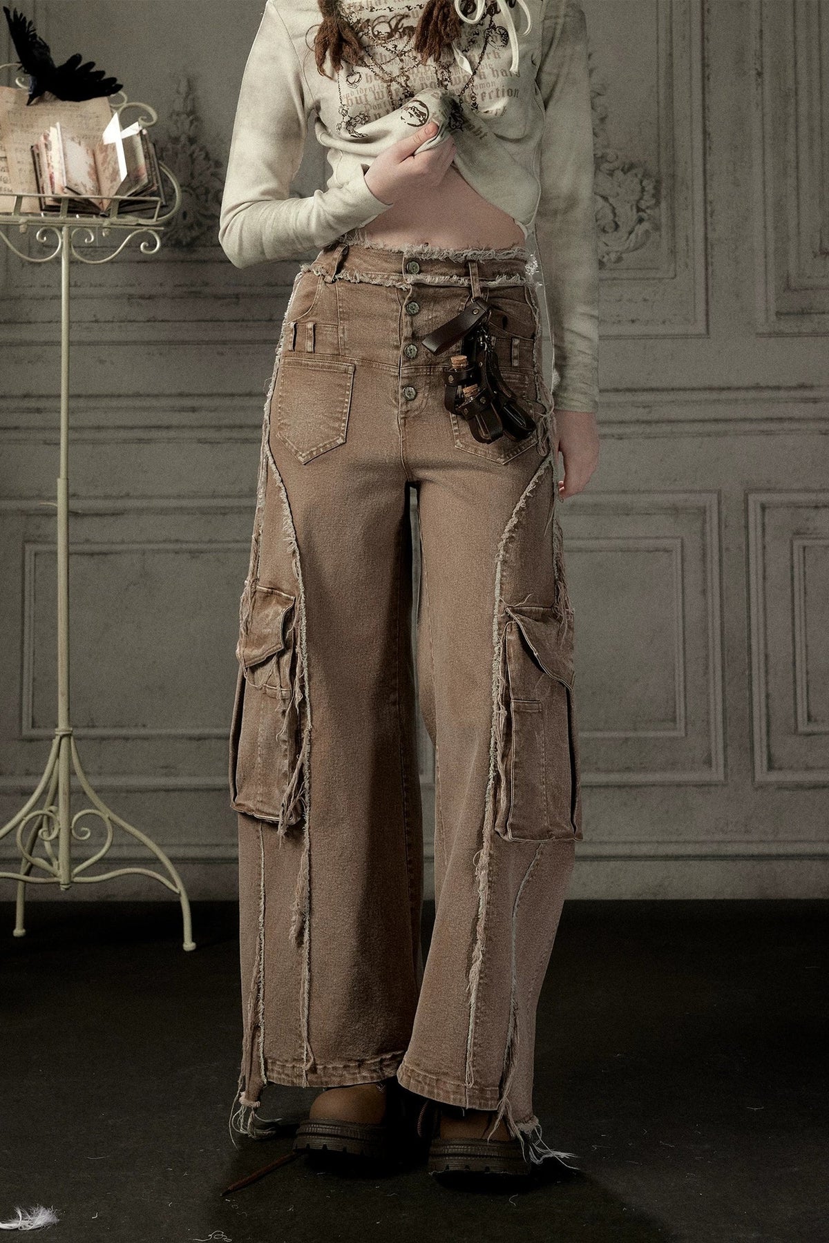 High-Waisted Wide-Leg Cargo Jeans