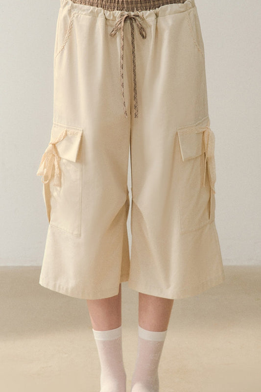 Double-Waisted Beige Cargo Pants