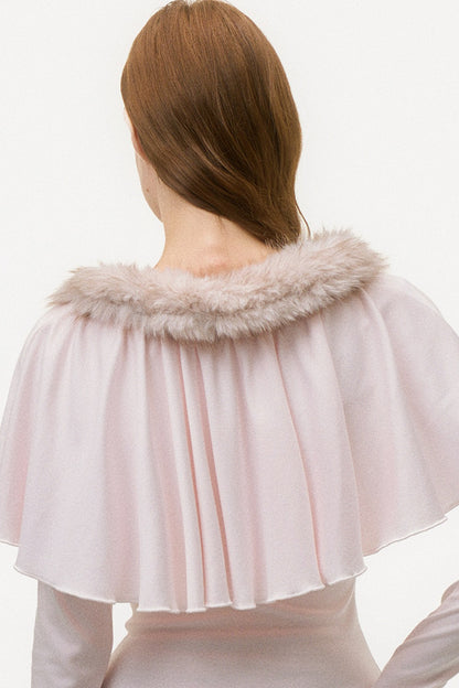 Large Ruffle Cape Shawl Fur Top