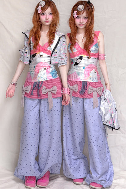Striped Bow Patchwork Pants