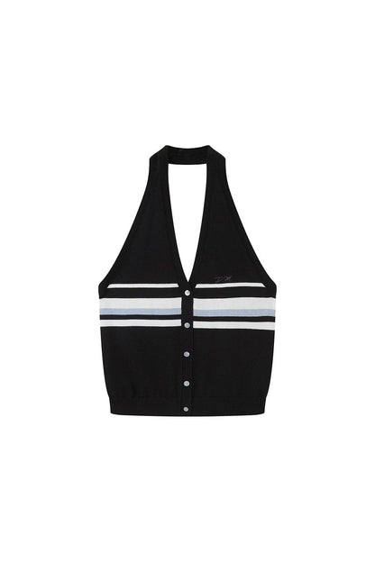 V-Neck Button Halter Vest