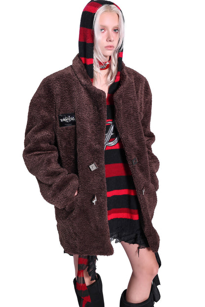 Red Black Striped Embroidered Hoodie