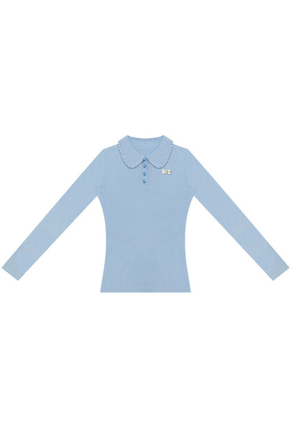 Blue Long Sleeve Knit Top