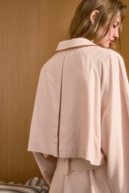 Layered-Look A-Line Linen Trench Coat