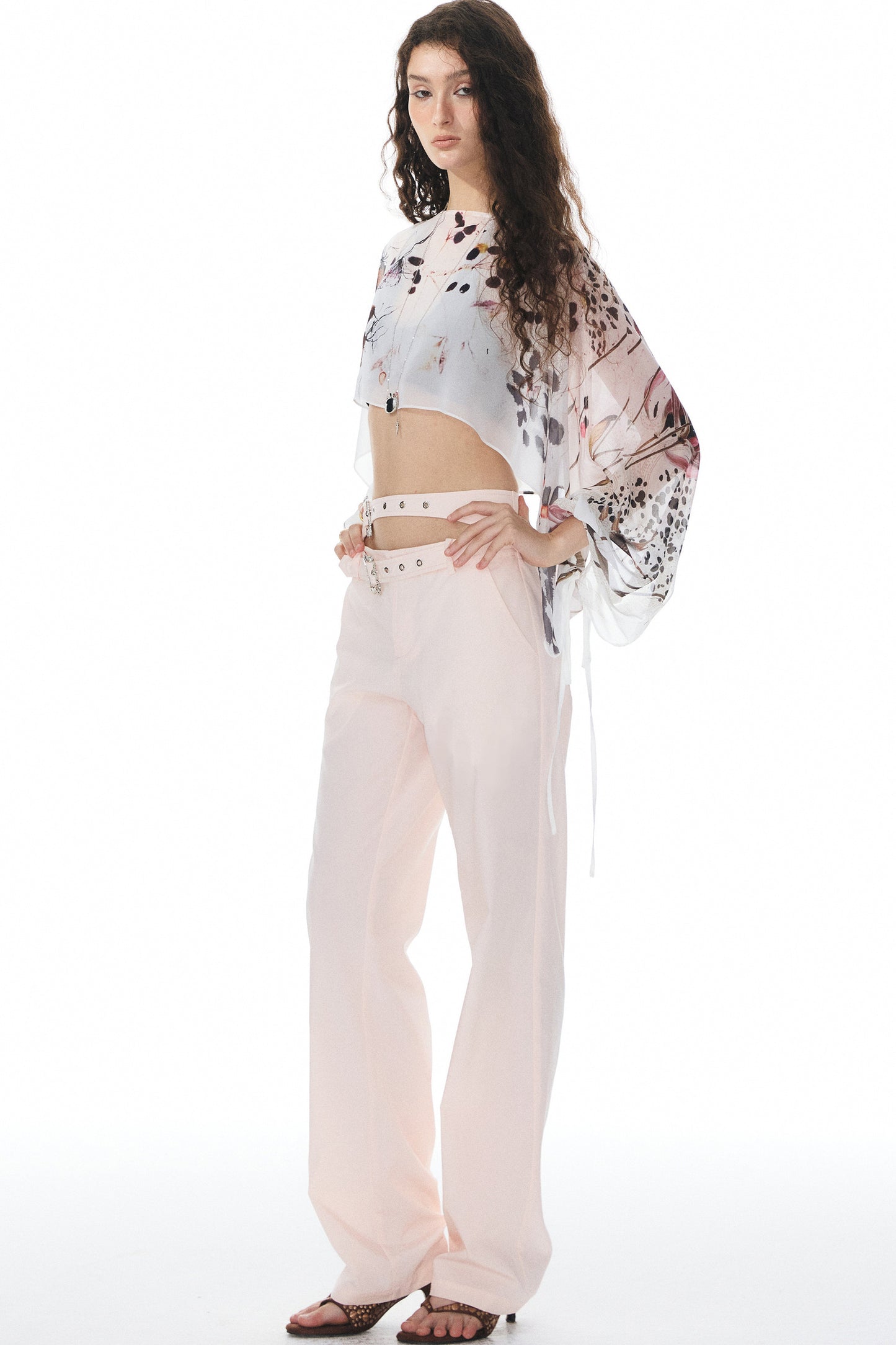 Pink Double Waistband Low-Waist Pants