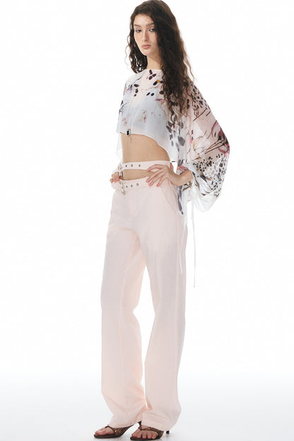 Pink Double Waistband Low-Waist Pants