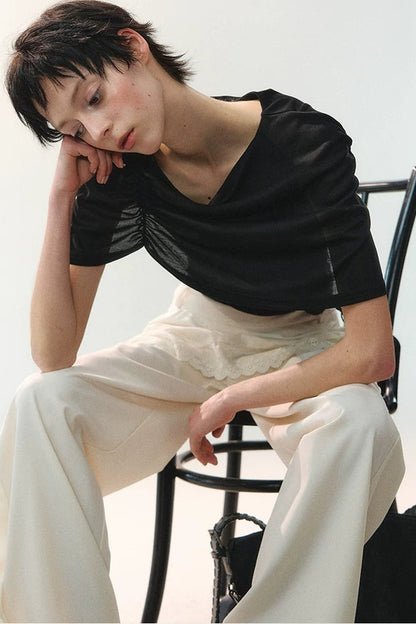 Ink Pleated Lace T-Shirt