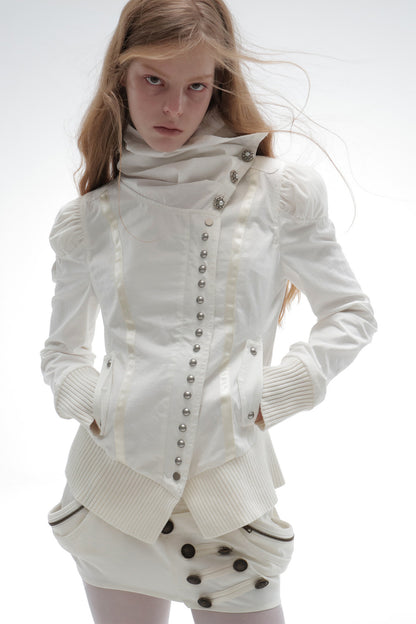 Asymmetrical High-Neck Court-Style Jacket