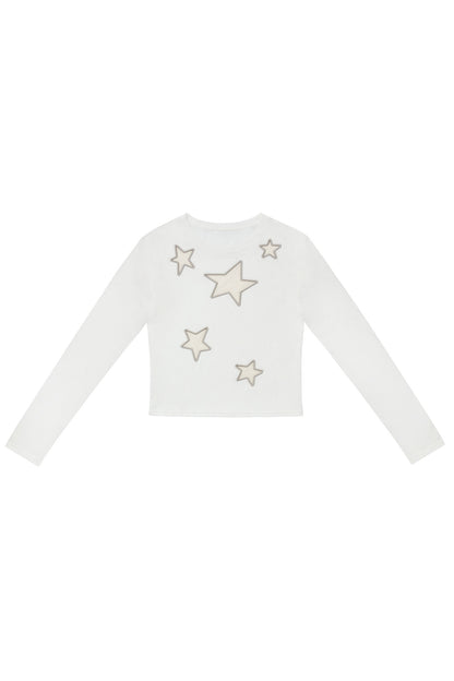 Star Hollow Mesh Embroidery Long-Sleeved Top