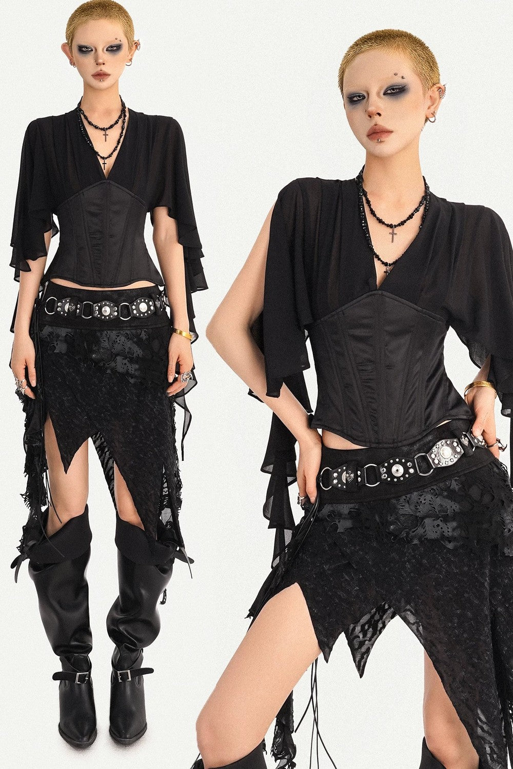 Elegant Structured Black V-Neck Blouse