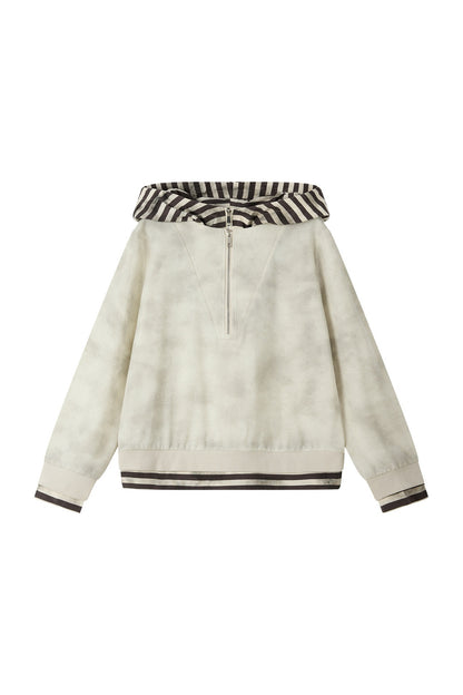 Felpa con cappuccio leggera tie-dye con mezza zip