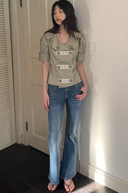 Trench Style Double-Breasted Lace Shirt