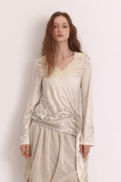 Oatmeal Oil Painting Texture Irregular Skirt
