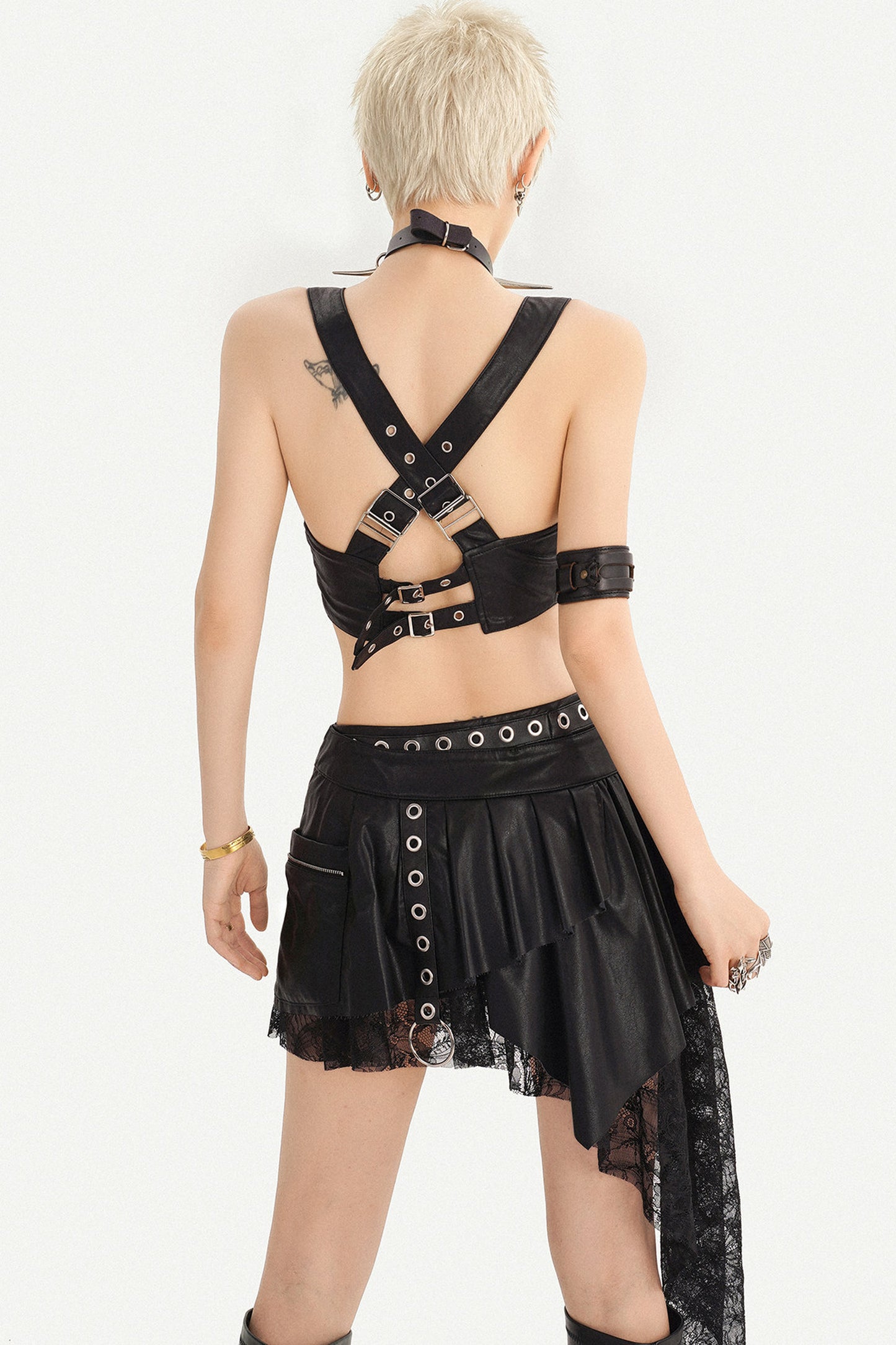 Punk Black Leather Metal Buckle Strap Camisole