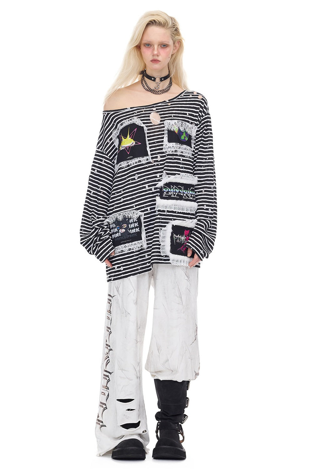 Irregular Ripped Coated Flared Sweatpants
