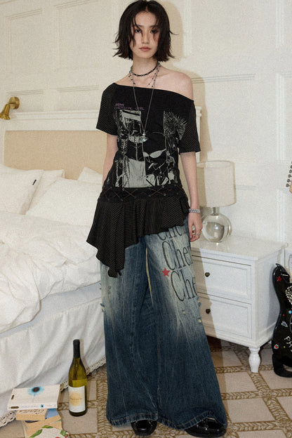 Irregular Shoulder Ruffled Top