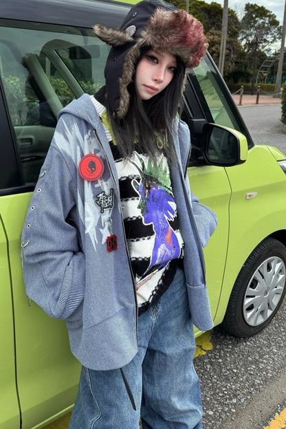 Striped Graffiti Print Jacket