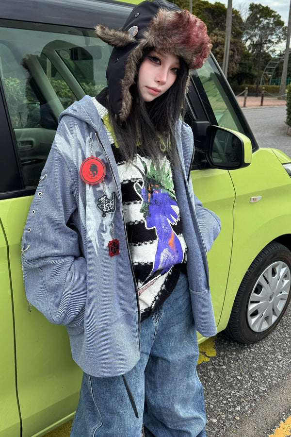 Striped Graffiti Print Jacket