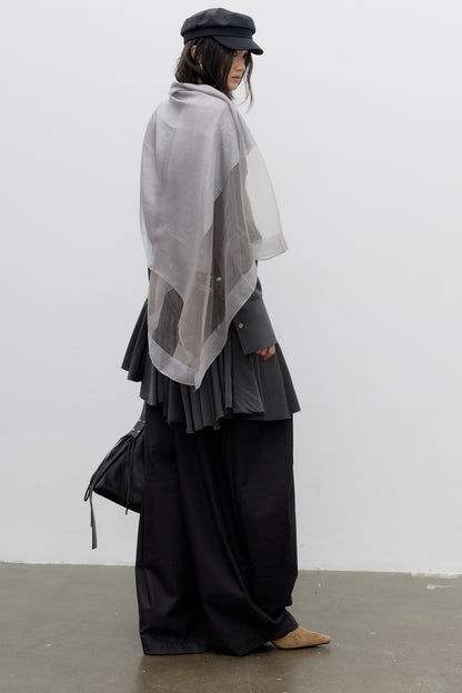 Sculpture-Style Pleated Asymmetrical Ruffle Hem Shirt Dress
