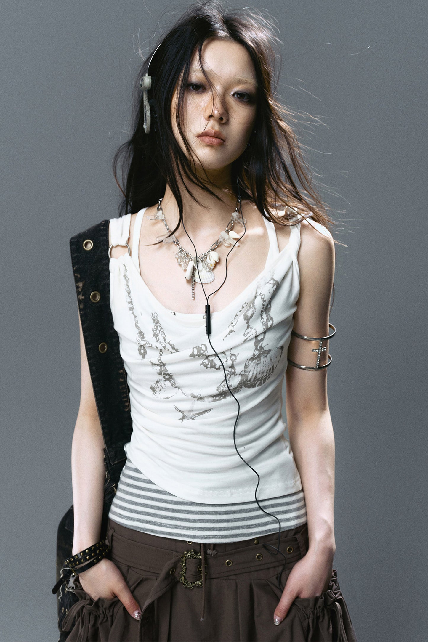 Crystal Layered Shell Pendant Necklace
