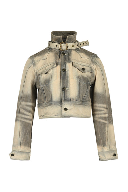 Vintage-Jeansjacke in Used-Optik, Grau