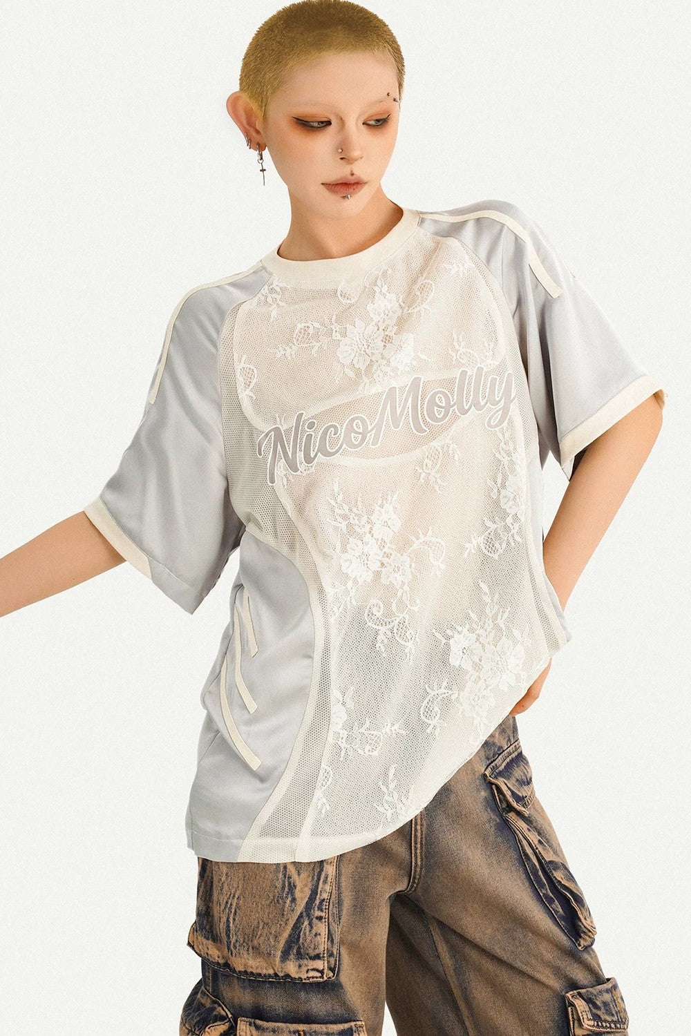 Silver Lace Splicing Top