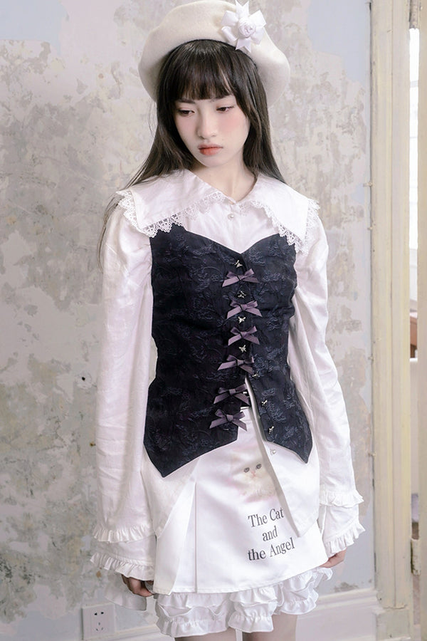 Butterfly Buckle Jacquard Cotton Vest