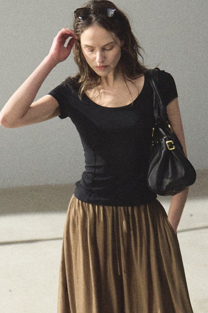 Lyocell V-Neck Short Sleeve Top