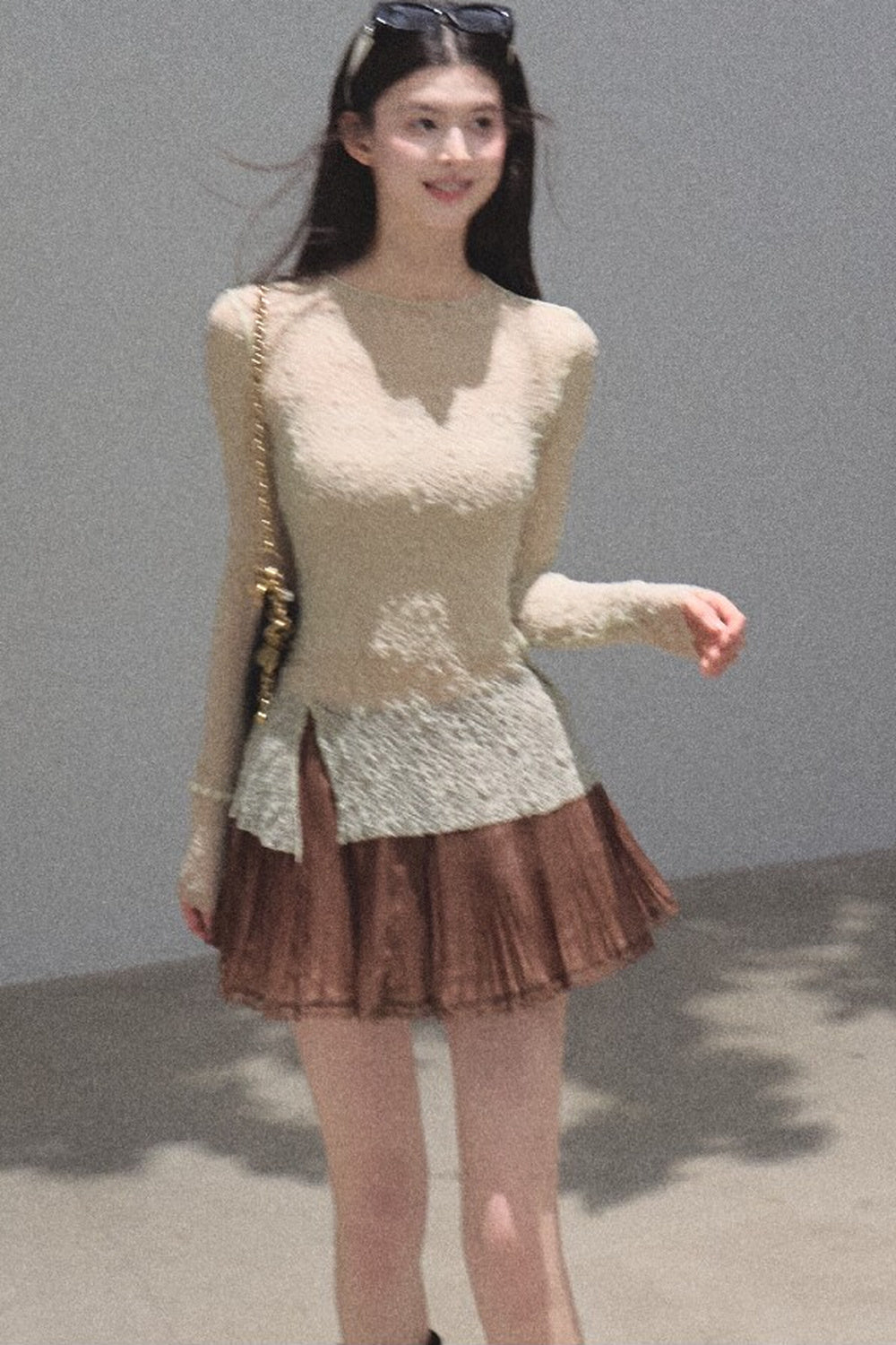 Silver Textured Knit Lace Top