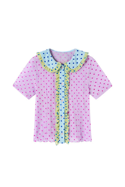 Chemisier violet à pois floqués