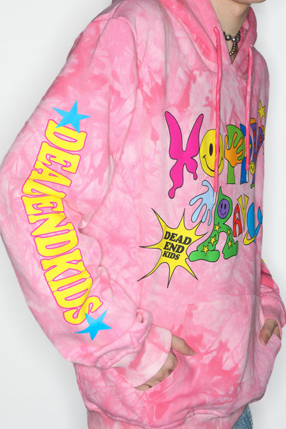 Pink Tie-Dye Smiley Face Hooded Sweatshirt