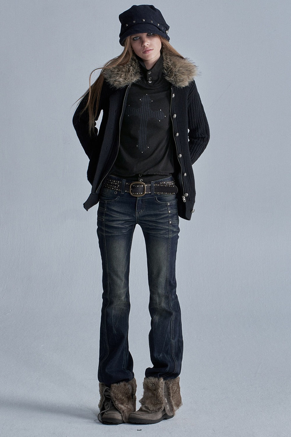 Distressed Whiskered Denim Pants