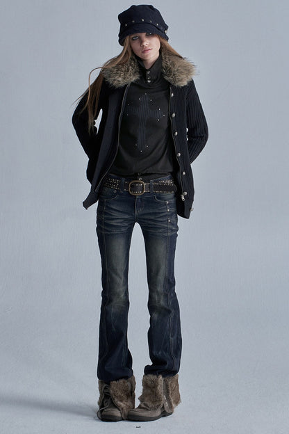 Distressed Whiskered Denim Pants