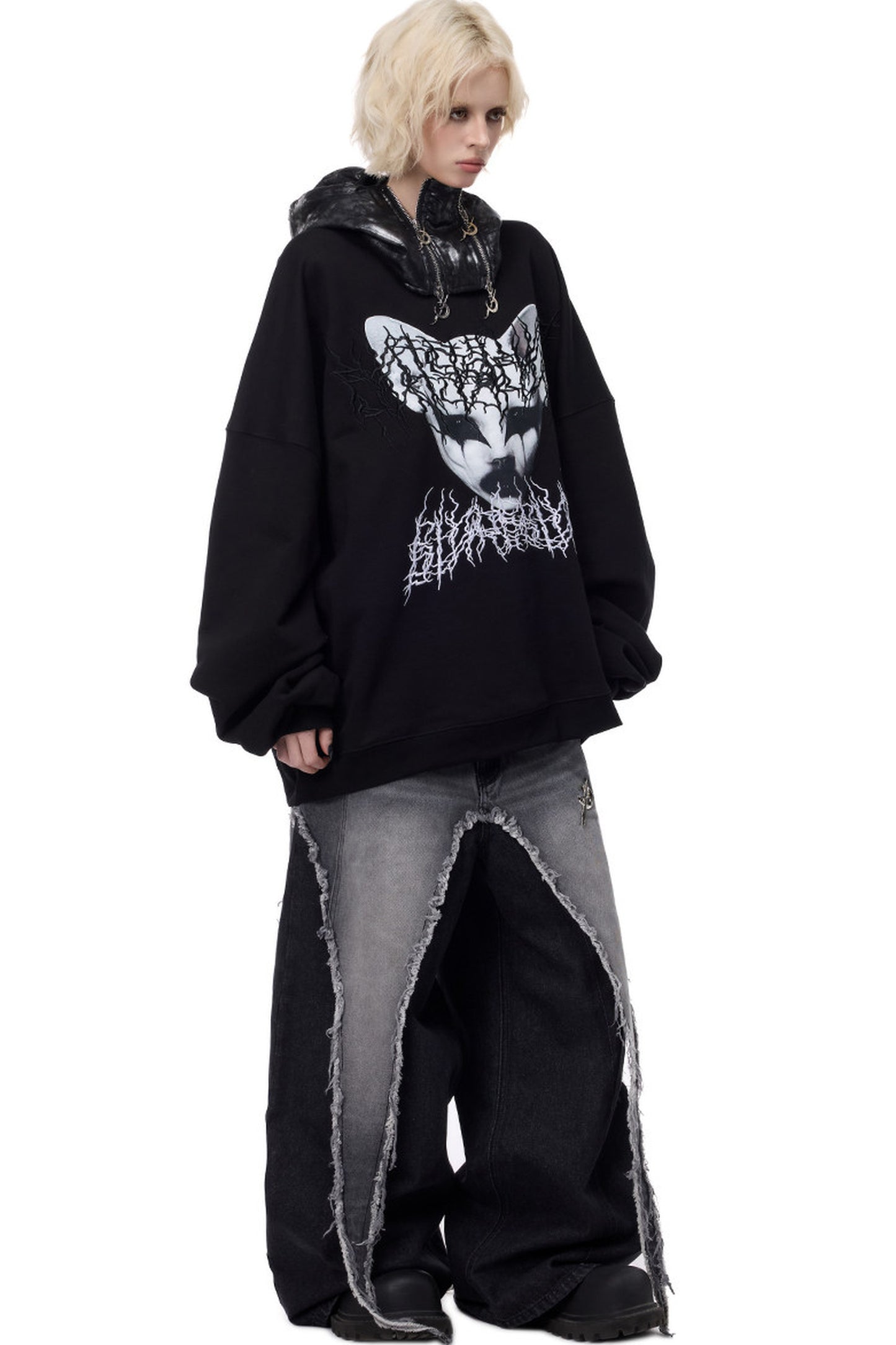 Cat Metal Thorns Heavy Industry Embroidered Blouse