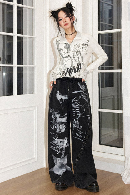 Retro Distressed Print Sweatpants