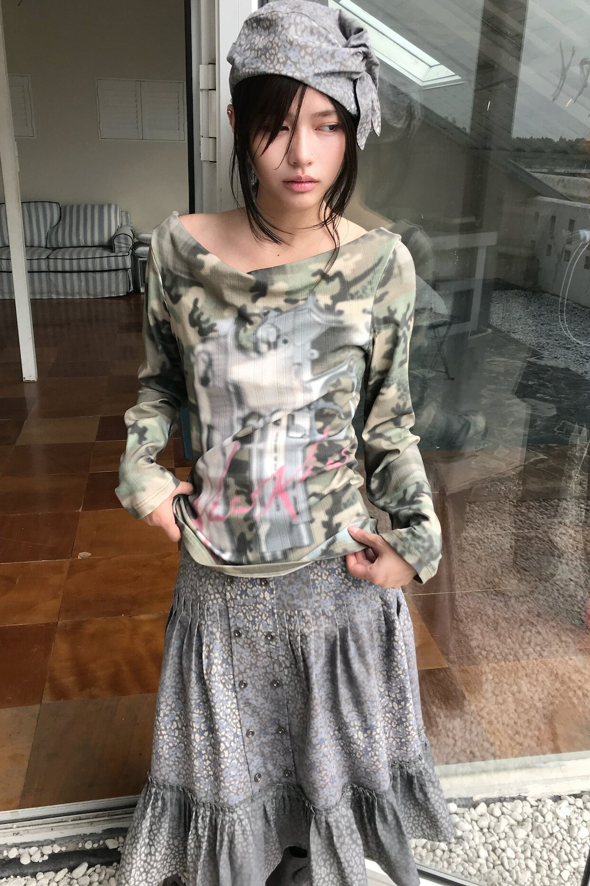 Wendbares Langarmhemd aus Camouflage-Jacquard