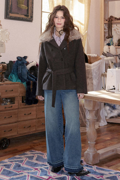 Straight-Leg Frayed Hem Denim Jeans