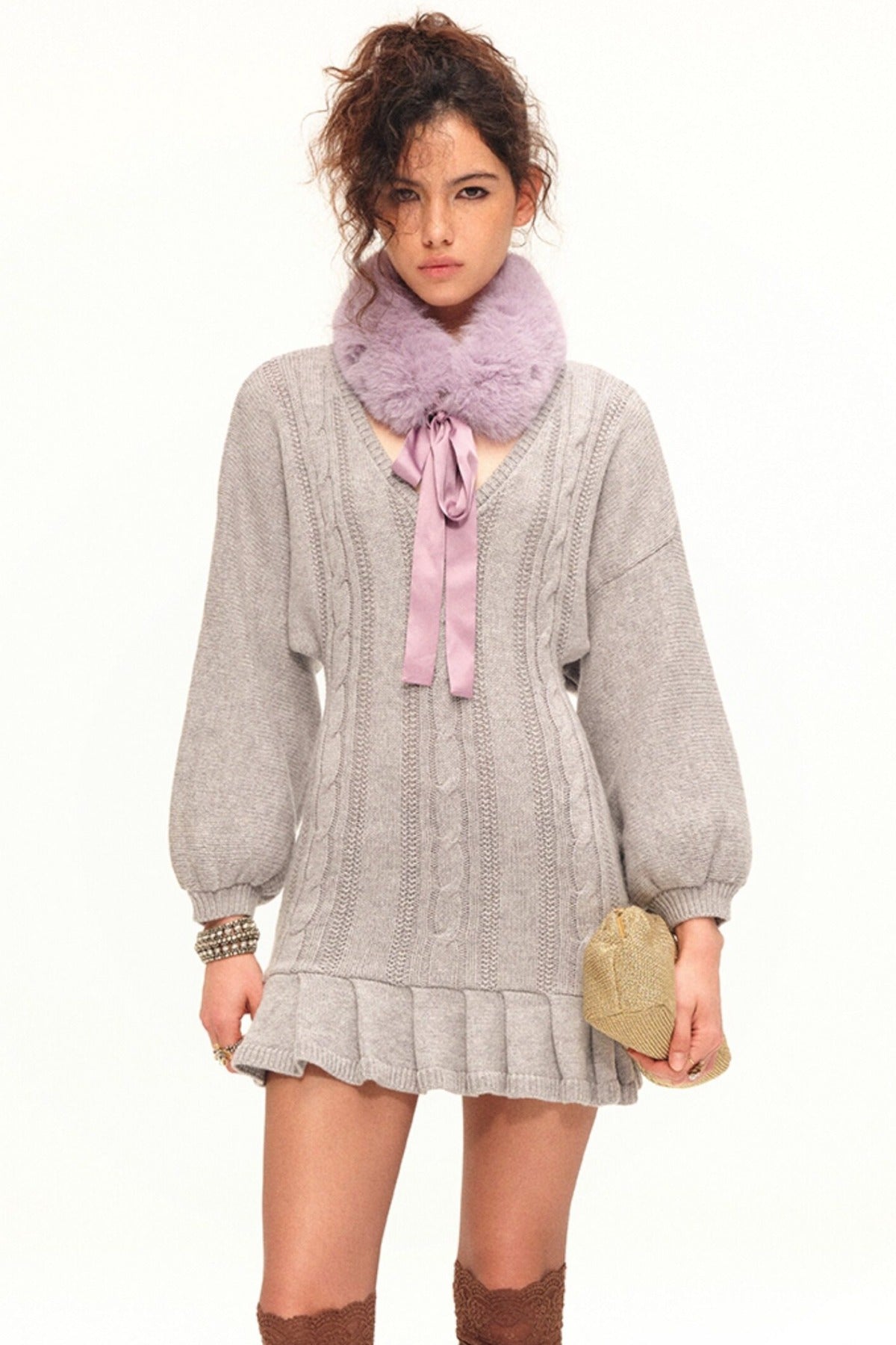 Faux Fur Neck Warmer Satin Tie Scarf