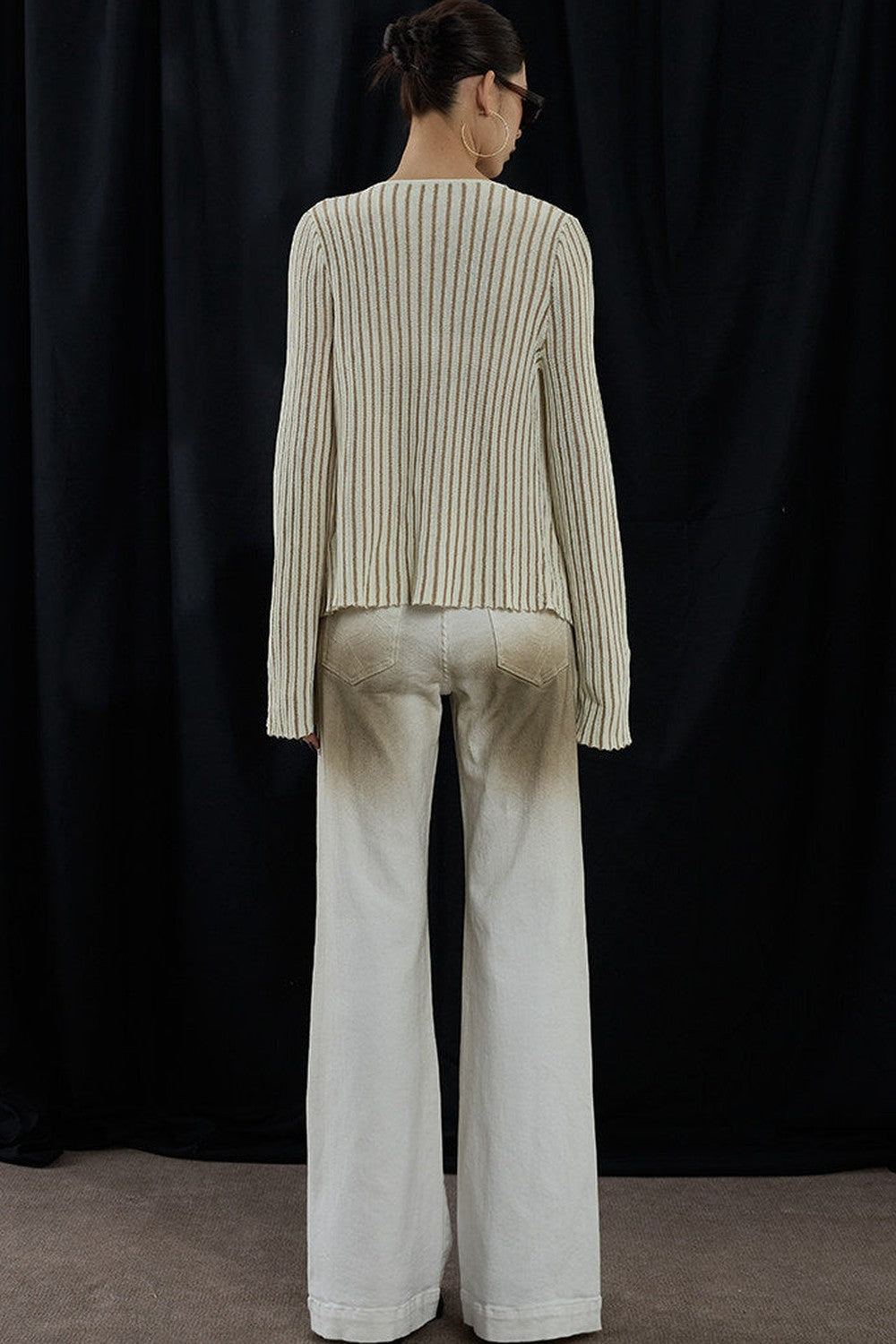Apricot Striped V-Neck Tie Cardigan