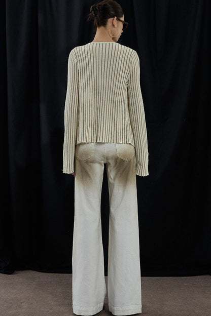 Apricot Striped V-Neck Tie Cardigan