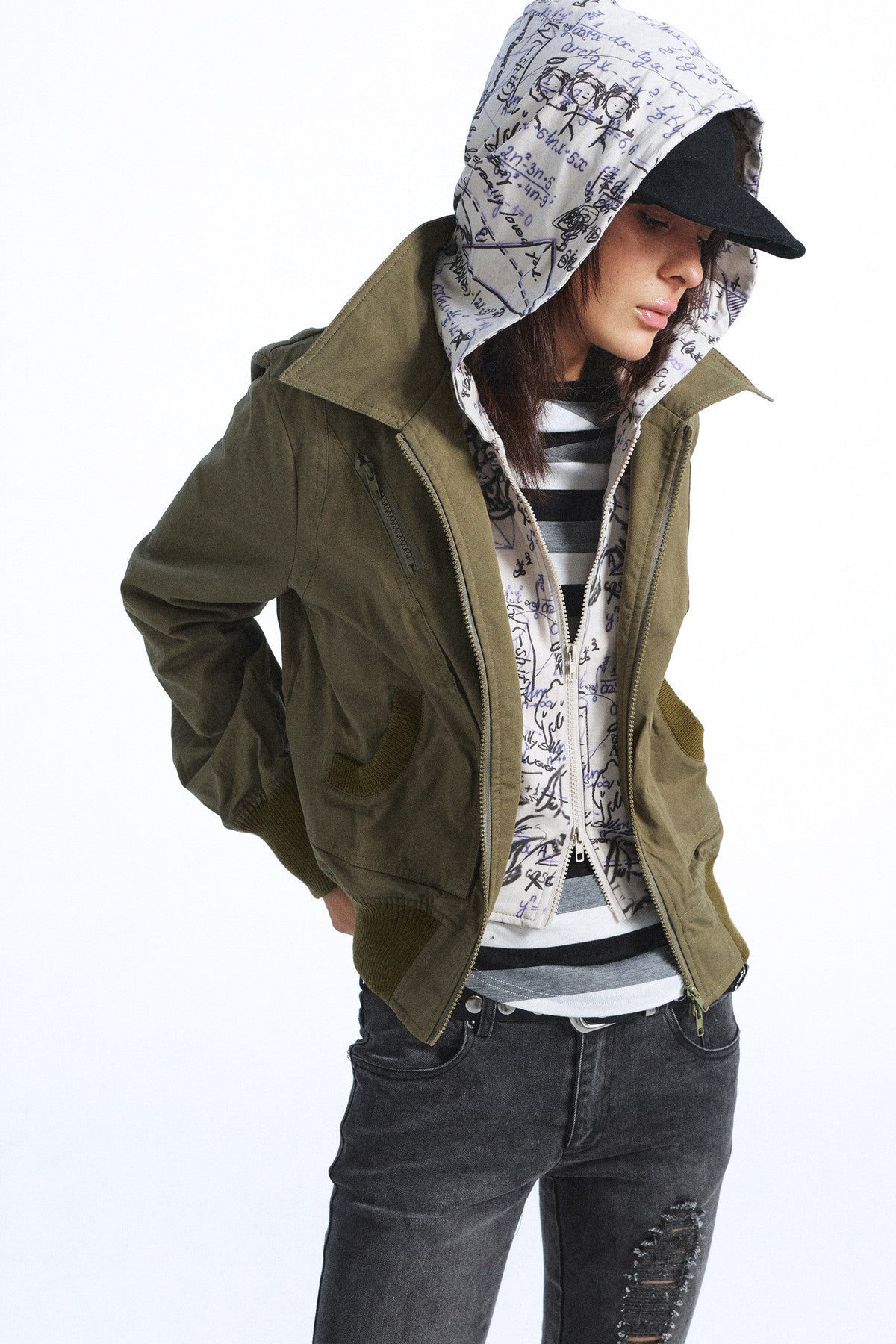 Patchwork Graffiti Hooded Workwear Jacket