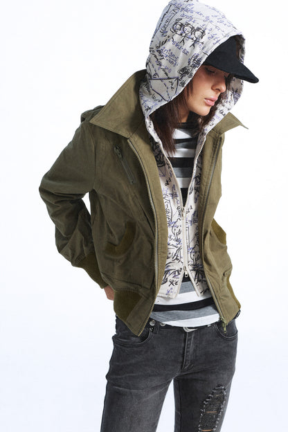Patchwork Graffiti Hooded Workwear Jacket