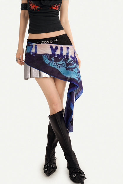 Irregular Asymmetrical Print Mini Skirt