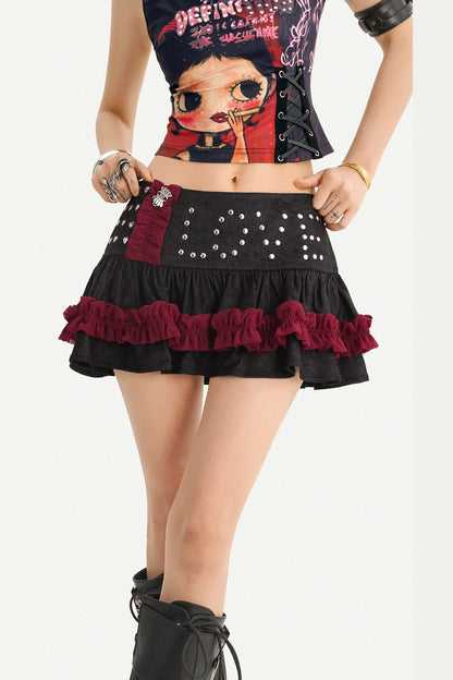 Y2K Graphic Tank Top and Rivet Tiered Skirt Set-Up