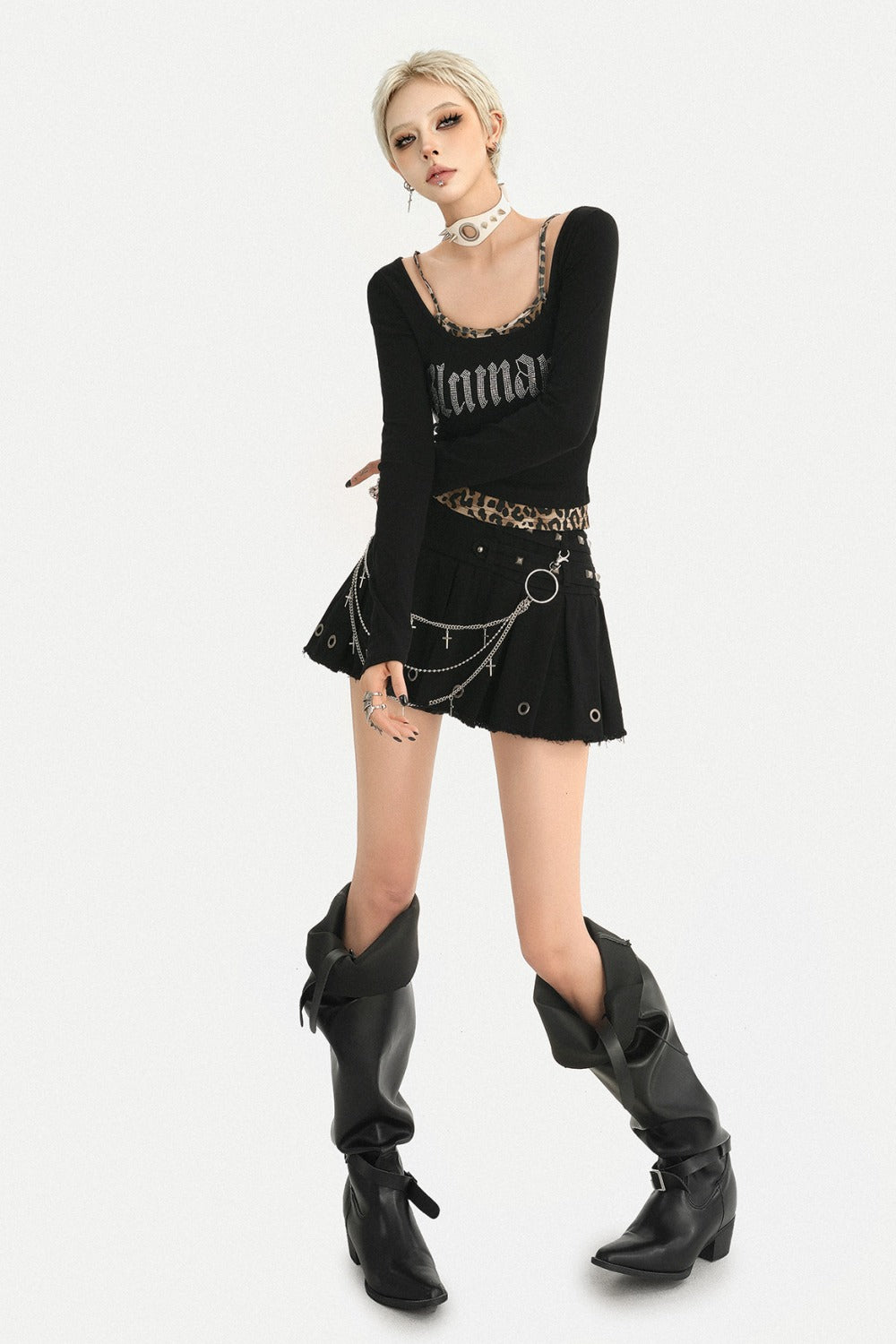 Leopard Layered-Look Letter Print Top