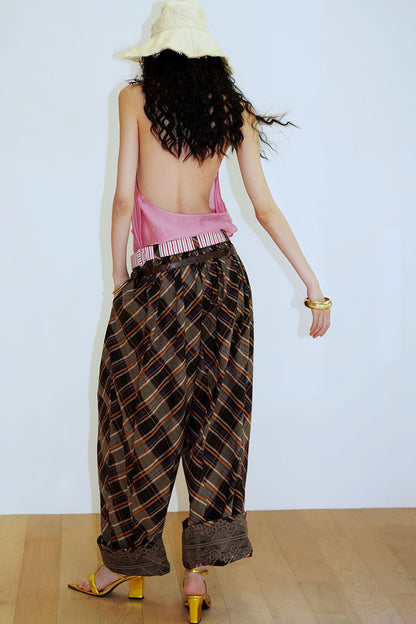 Retro Plaid Cotton Pants
