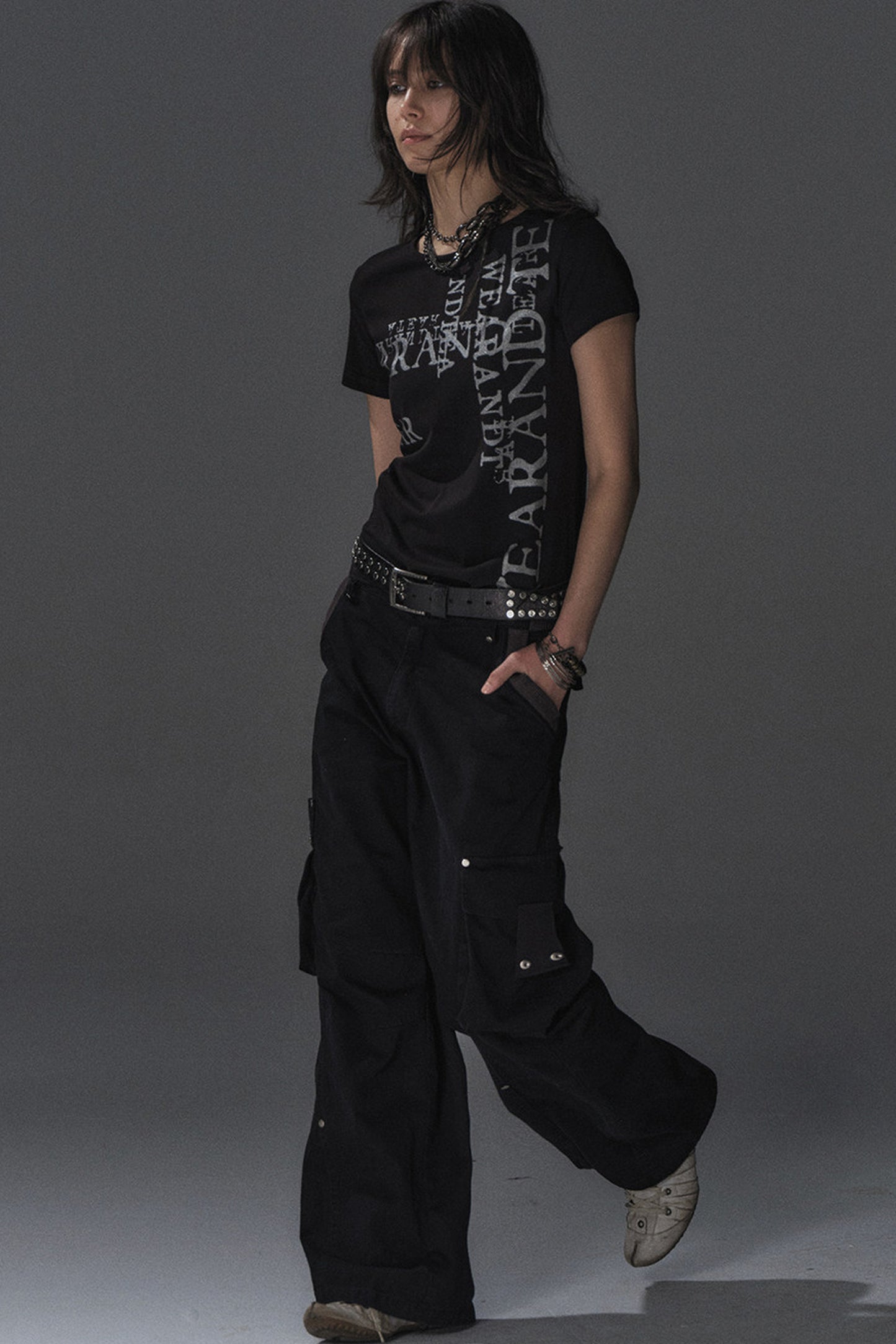 Silver Glitter Letter Print Short-Sleeve T-Shirt